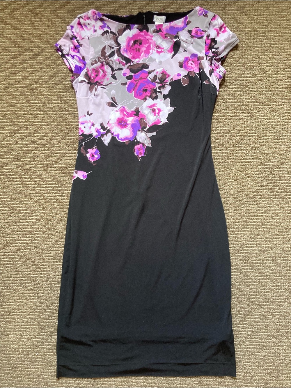 Cache Black Purple Floral Rose Dress Office Career Wedding Guest
